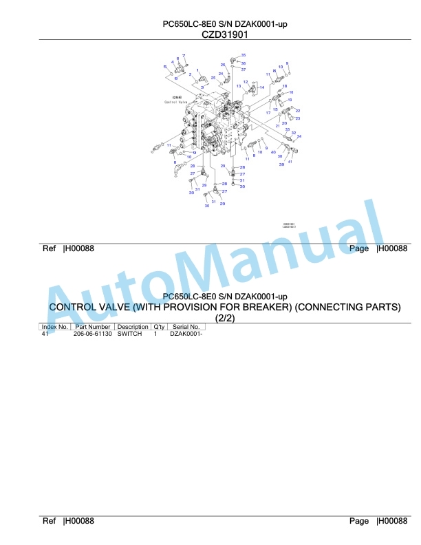 Komatsu PC650LC-8E0 Hydraulic Excavator Parts Manual DZAK0001-UP-2