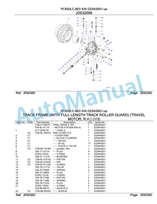 Komatsu PC650LC-8E0 Hydraulic Excavator Parts Manual DZAK0001-UP-5