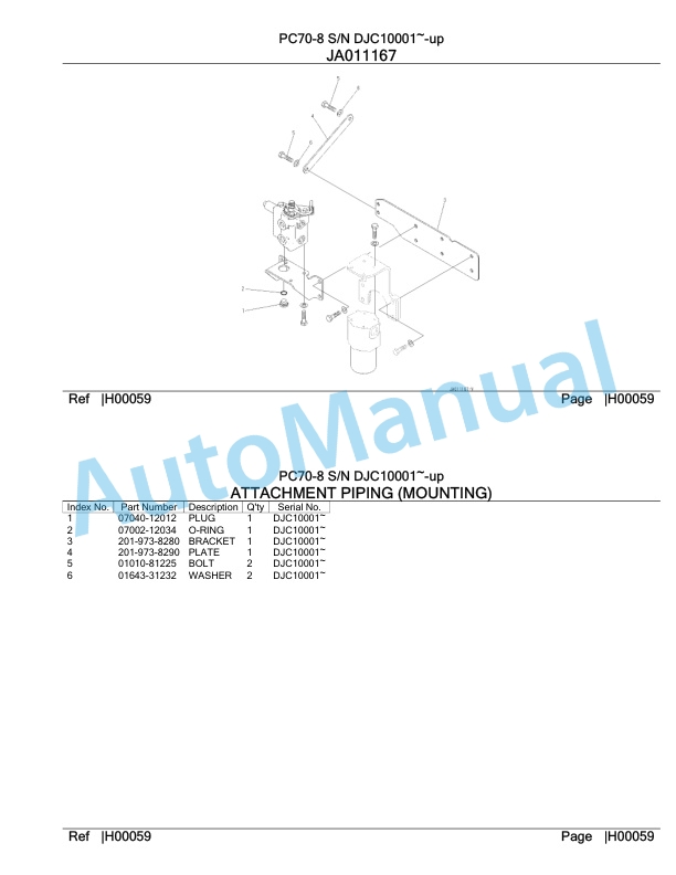 Komatsu PC70-8 Hydraulic Excavator Parts Manual DJC10001-UP-2
