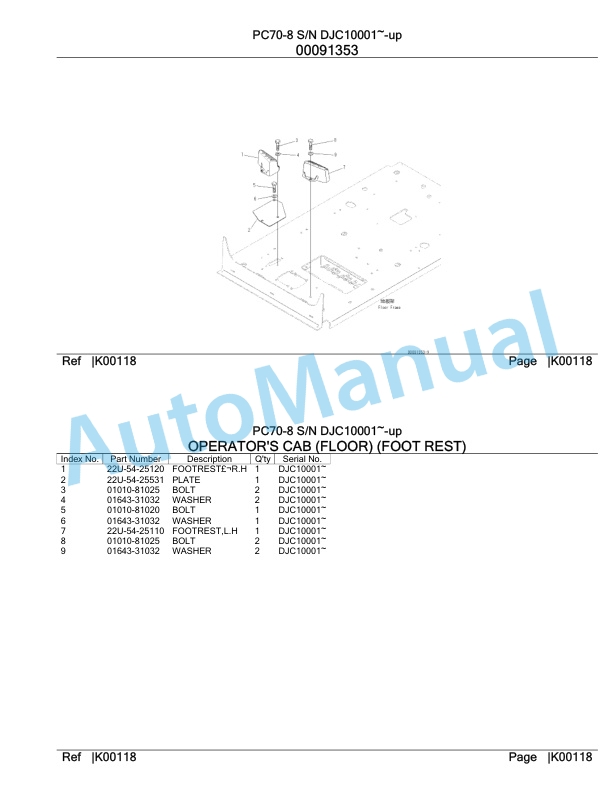 Komatsu PC70-8 Hydraulic Excavator Parts Manual DJC10001-UP-3