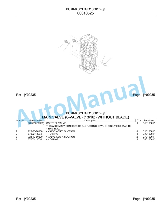 Komatsu PC70-8 Hydraulic Excavator Parts Manual DJC10001-UP-5