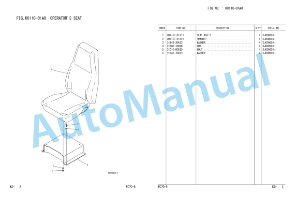 Komatsu PC70-8 Hydraulic Excavator Parts Manual FEN01601-00-3