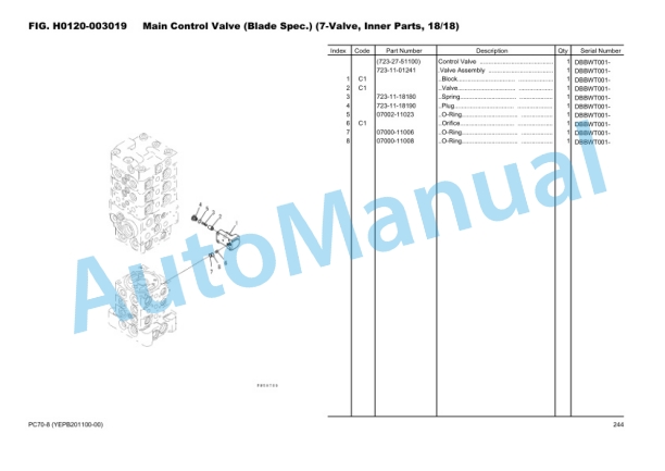Komatsu PC70-8 Hydraulic Excavator Parts Manual YEPB201100-00-3