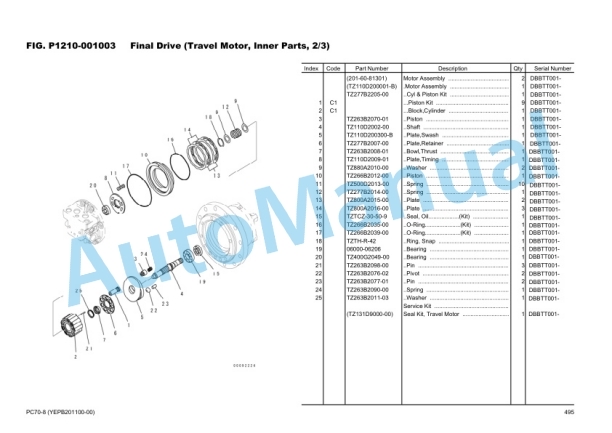 Komatsu PC70-8 Hydraulic Excavator Parts Manual YEPB201100-00-5