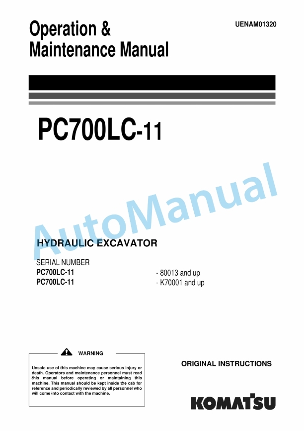 Komatsu PC700LC-11 Hydraulic Excavator Operation and Maintenance Manual UENAM01320