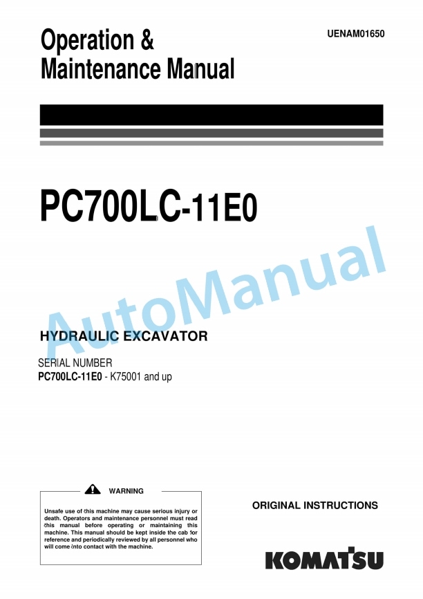Komatsu PC700LC-11E0 Hydraulic Excavator Operation and Maintenance Manual UENAM01650