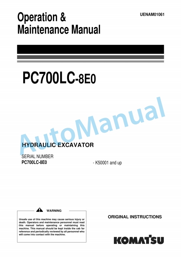 Komatsu PC700LC-8E0 Hydraulic Excavator Operation and Maintenance Manual UENAM01061