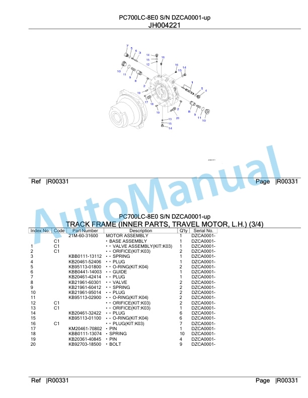 Komatsu PC700LC-8E0 Hydraulic Excavator Parts Manual DZCA0001-UP-5