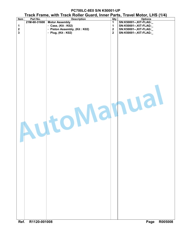 Komatsu PC700LC-8E0 Hydraulic Excavator Parts Manual SAA6D1JU-4