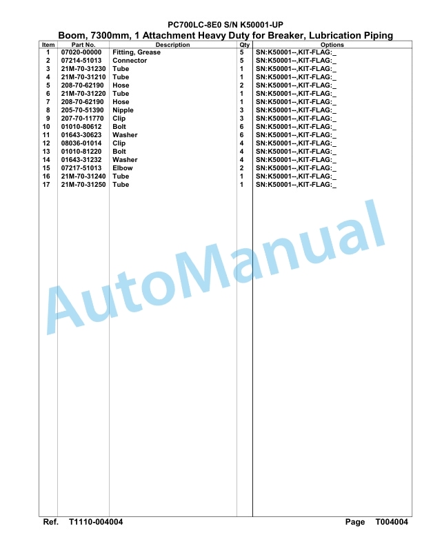 Komatsu PC700LC-8E0 Hydraulic Excavator Parts Manual SAA6D1JU-5