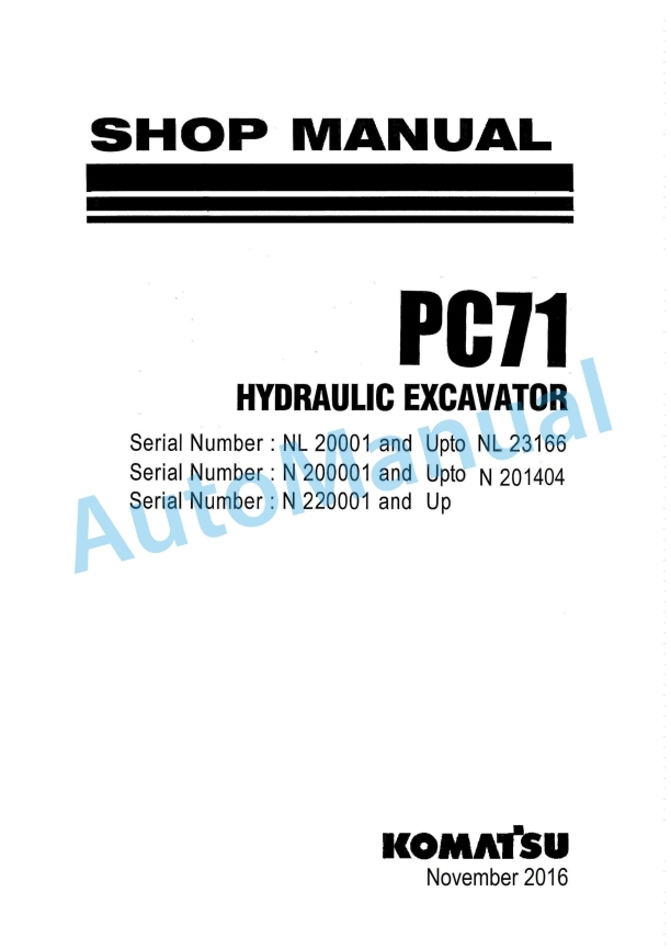 Komatsu PC71 Hydraulic Excavator Shop Manual SEN06806-03