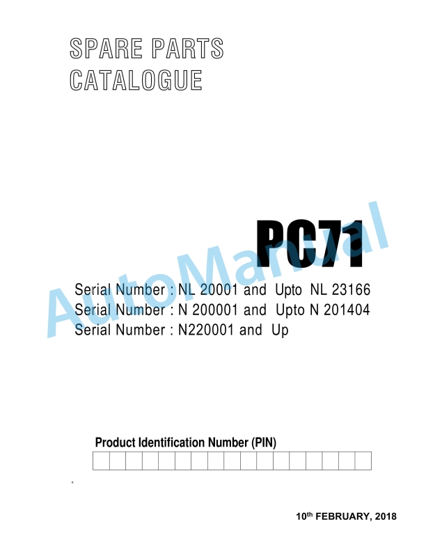 Komatsu PC71 Parts Manual KIPLINDPRBA0001