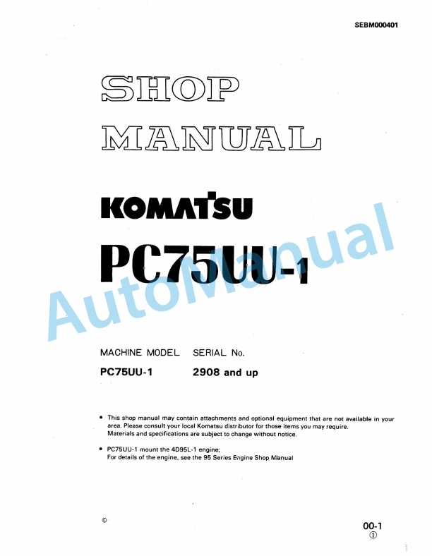 Komatsu PC75UU-1 Shop Manual SEBM000401