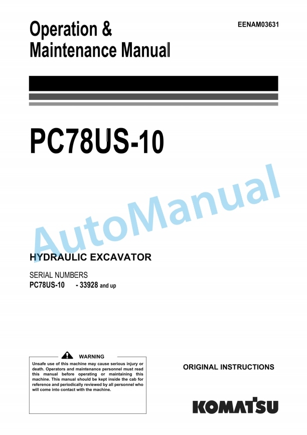 Komatsu PC78US-10 Hydraulic Excavator Operation and Maintenance Manual EENAM03631