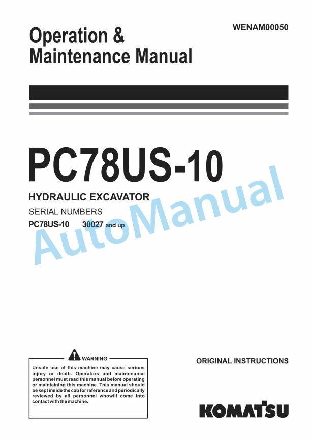 Komatsu PC78US-10 Hydraulic Excavator Operation and Maintenance Manual WENAM00050
