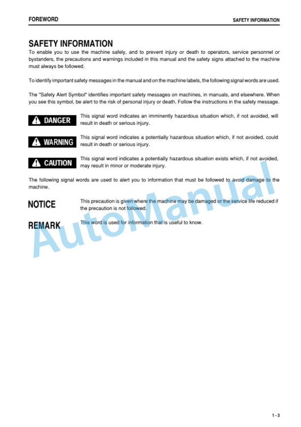 Komatsu PC78US-8 Hydraulic Excavator Operation and Maintenance Manual PEN01072-00-3