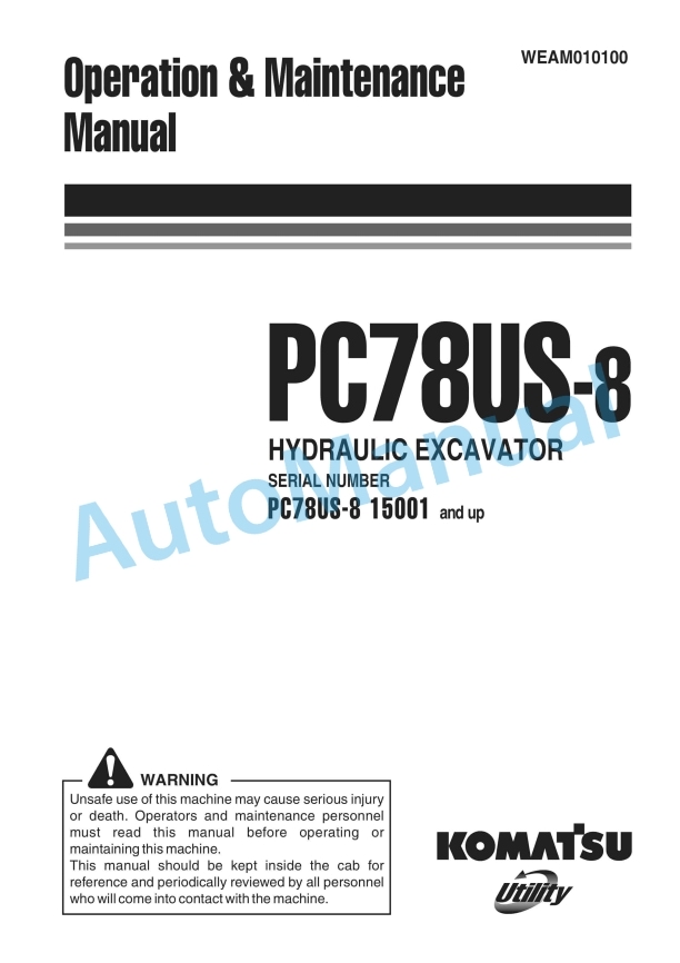 Komatsu PC78US-8 Hydraulic Excavator Operation and Maintenance Manual WEAM010100