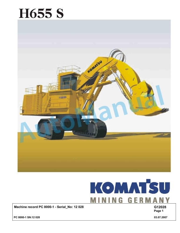 Komatsu PC8000-1 Hydraulic Excavator Parts Manual G12028