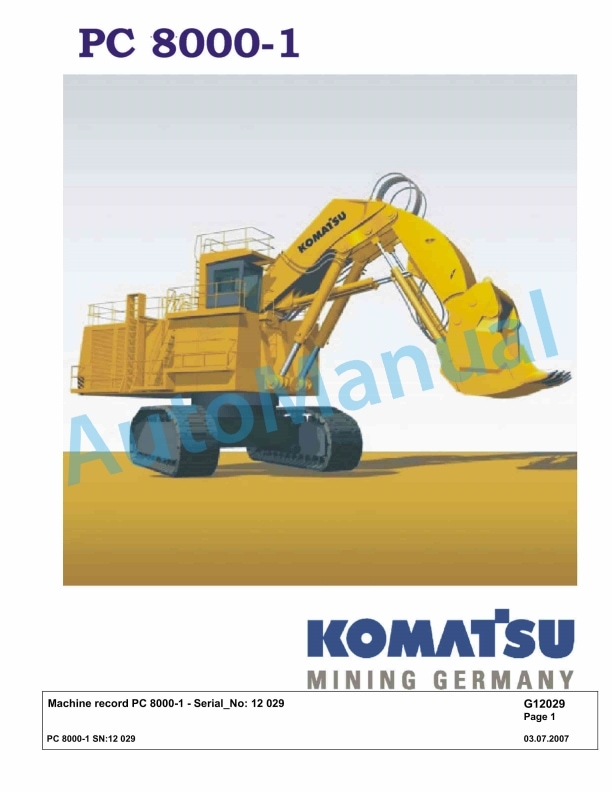Komatsu PC8000-1 Hydraulic Excavator Parts Manual G12029