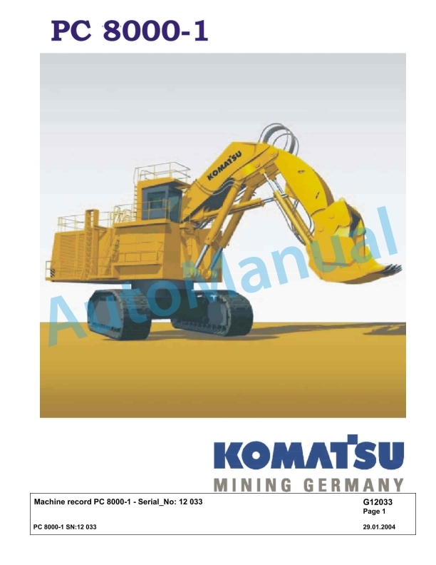 Komatsu PC8000-1 Hydraulic Excavator Parts Manual G12033