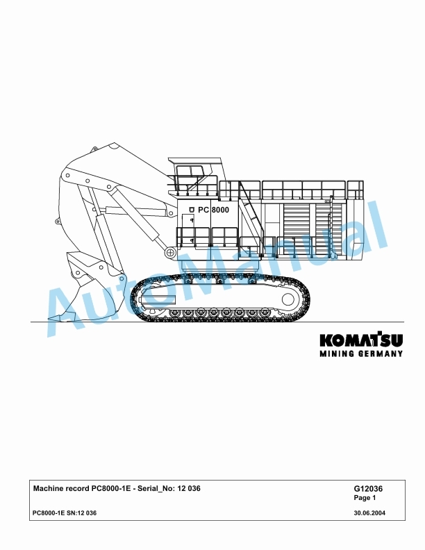 Komatsu PC8000-1E Hydraulic Excavator Parts Manual G12036