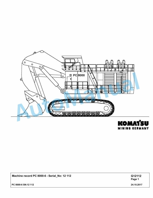 Komatsu PC8000-6 Hydraulic Excavator Parts Manual G12112