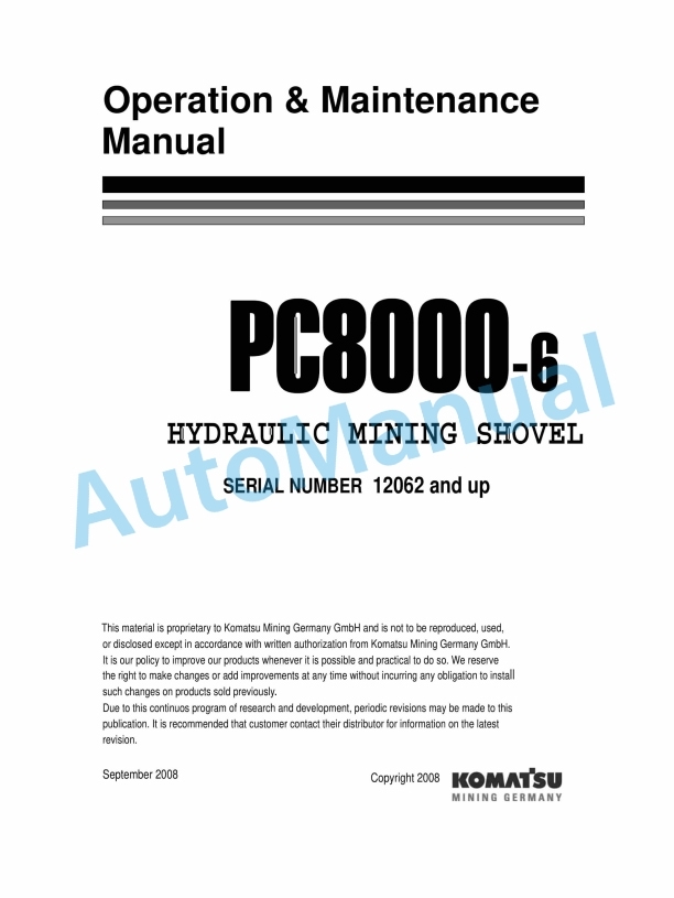 Komatsu PC8000-6 Hydraulic Mining Shovel Operation and Maintenance Manual GZEAM12062