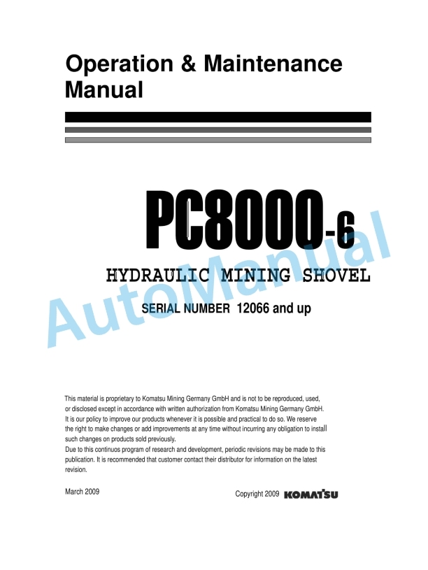Komatsu PC8000-6 Hydraulic Mining Shovel Operation and Maintenance Manual GZEAM12066