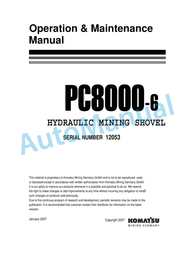 Komatsu PC8000-6 Hydraulic Mining Shovel Operation and Maintenance Manual OMPC800012053