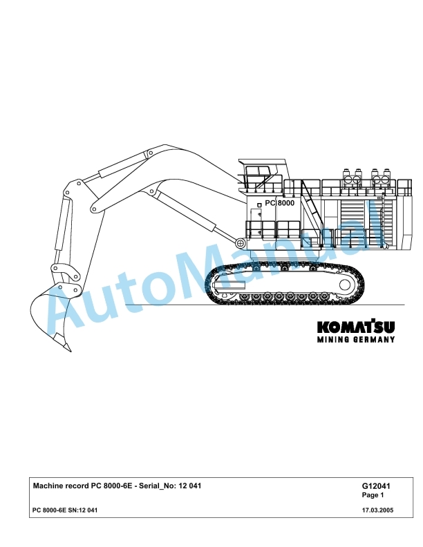 Komatsu PC8000-6E Hydraulic Excavator Parts Manual G12041