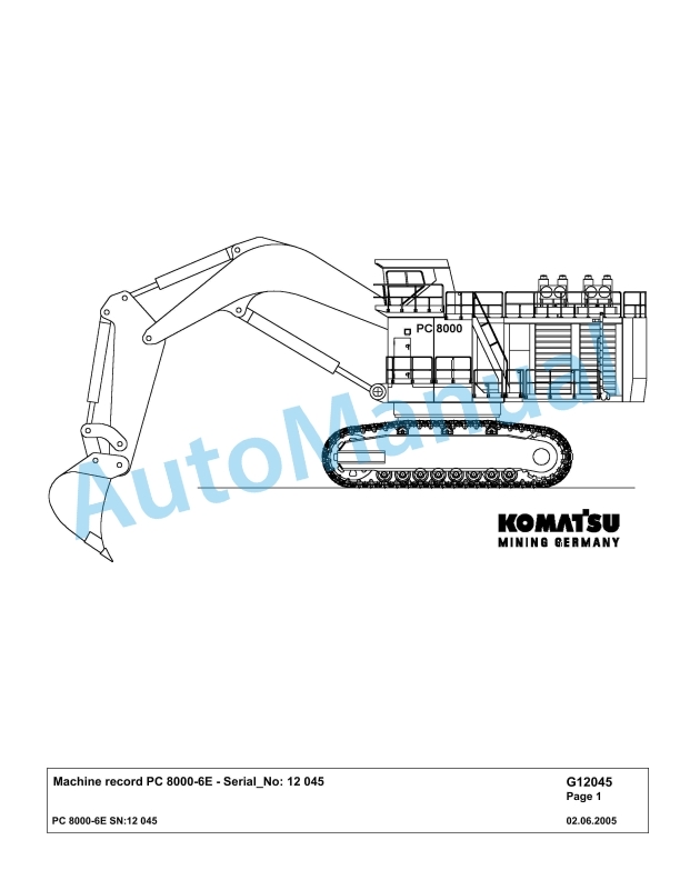 Komatsu PC8000-6E Hydraulic Excavator Parts Manual G12045