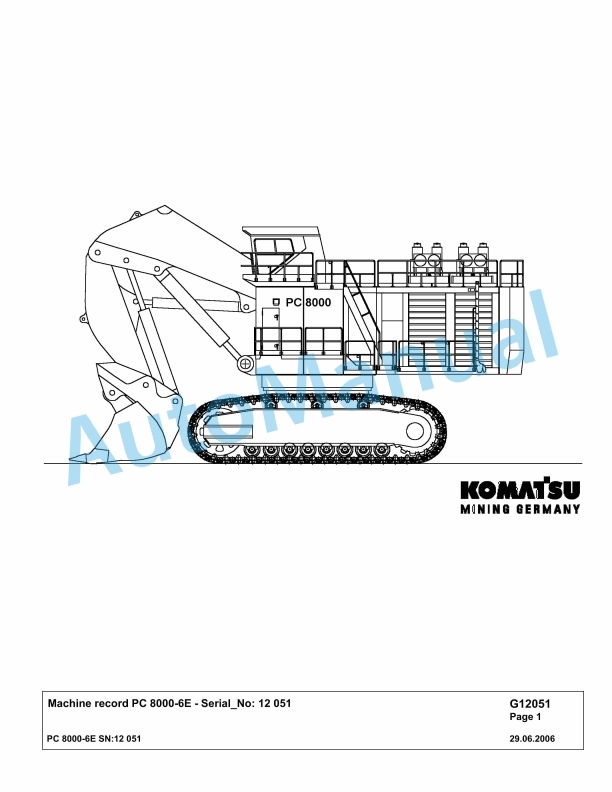 Komatsu PC8000-6E Hydraulic Excavator Parts Manual G12051