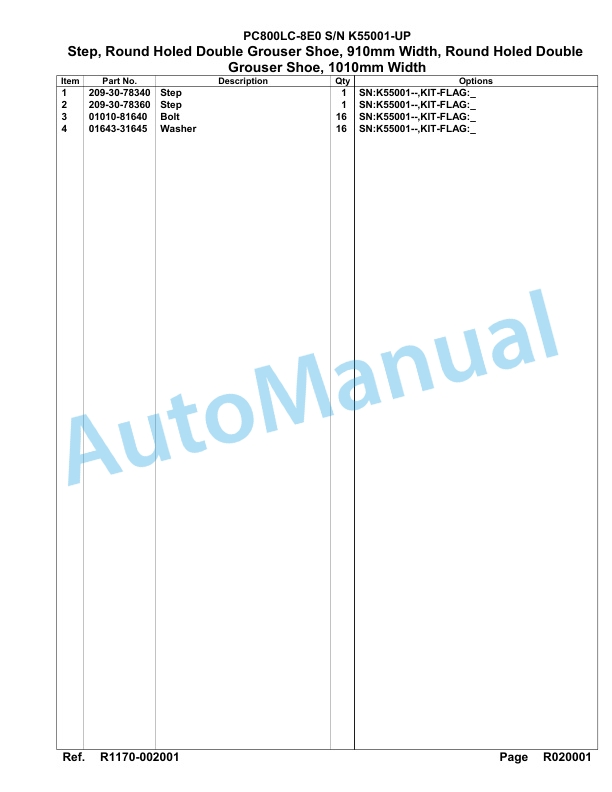 Komatsu PC800LC-8E0 Hydraulic Excavator Parts Manual K55001-UP-5