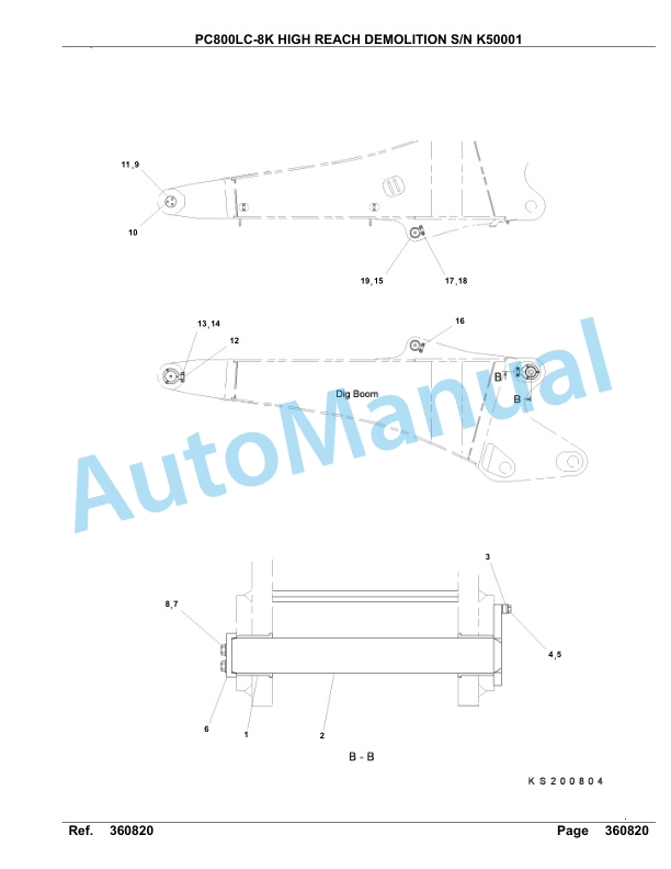 Komatsu PC800LC-8K High Reach Demolition Hydraulic Excavator Parts Manual K50001-UP-5