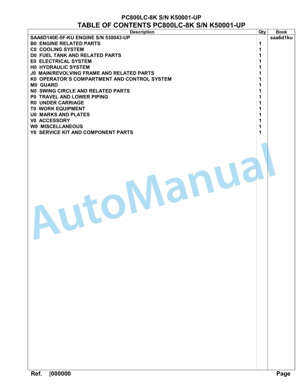 Komatsu PC800LC-8K Hydraulic Excavator Parts Manual SAA6D1KU