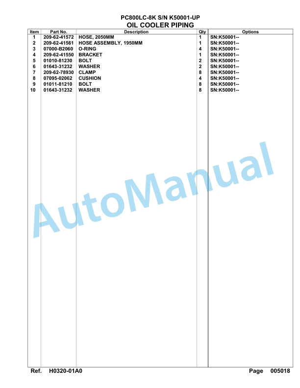 Komatsu PC800LC-8K Hydraulic Excavator Parts Manual SAA6D1KU-2