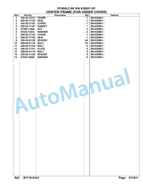 Komatsu PC800LC-8K Hydraulic Excavator Parts Manual SAA6D1KU-4