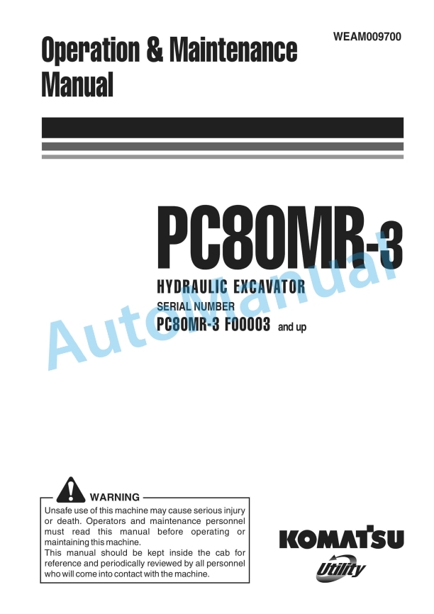 Komatsu PC80MR-3 Hydraulic Excavator Operation and Maintenance Manual WEAM009700