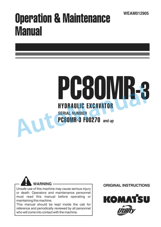 Komatsu PC80MR-3 Hydraulic Excavator Operation and Maintenance Manual WEAM012905