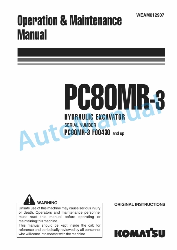 Komatsu PC80MR-3 Hydraulic Excavator Operation and Maintenance Manual WEAM012907