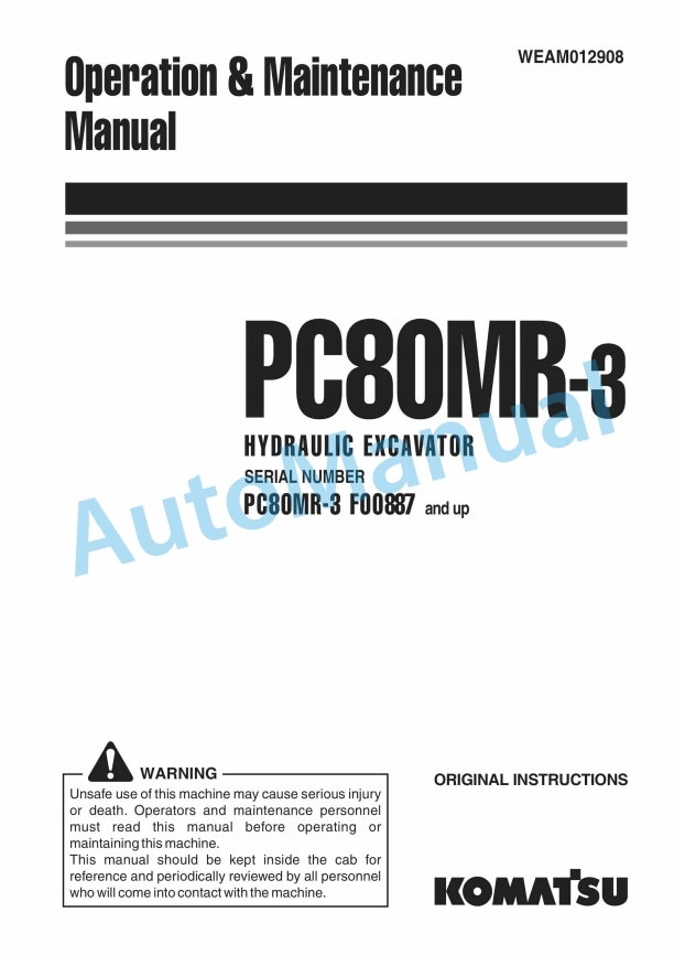 Komatsu PC80MR-3 Hydraulic Excavator Operation and Maintenance Manual WEAM012908