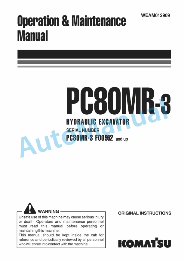 Komatsu PC80MR-3 Hydraulic Excavator Operation and Maintenance Manual WEAM012909