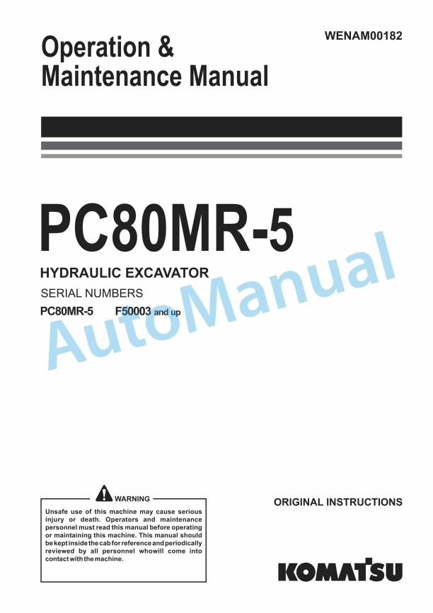 Komatsu PC80MR-5 Hydraulic Excavator Operation and Maintenance Manual WENAM00182