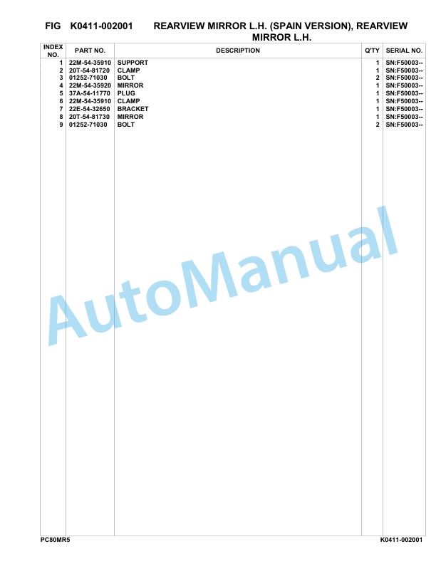 Komatsu PC80MR-5 Hydraulic Excavator Parts Manual F50003-UP-4