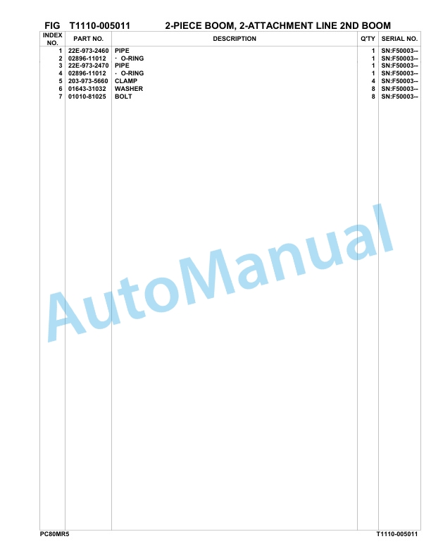 Komatsu PC80MR-5 Hydraulic Excavator Parts Manual F50003-UP-5