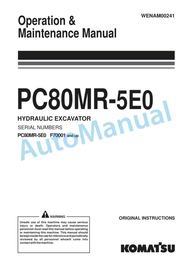 Komatsu PC80MR-5E0 Hydraulic Excavator Operation and Maintenance Manual WENAM00241