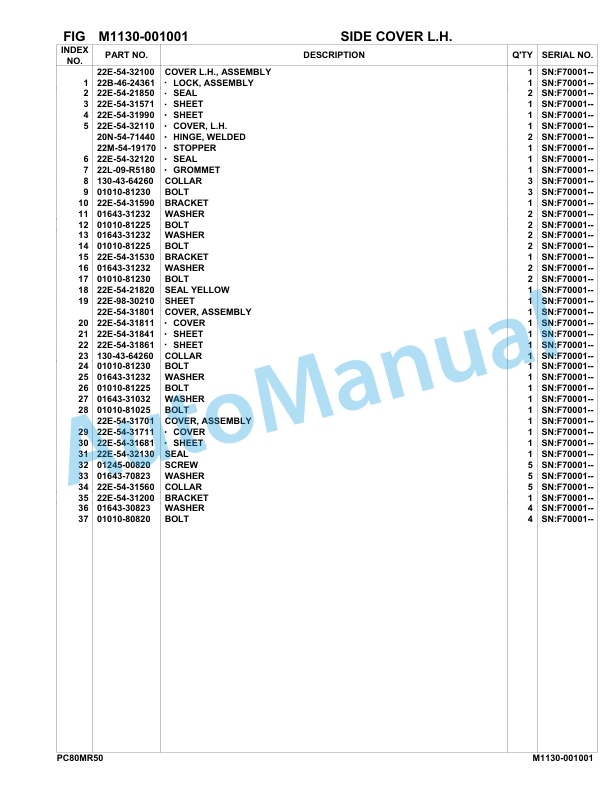 Komatsu PC80MR-5E0 Hydraulic Excavator Parts Manual F70001-UP-4