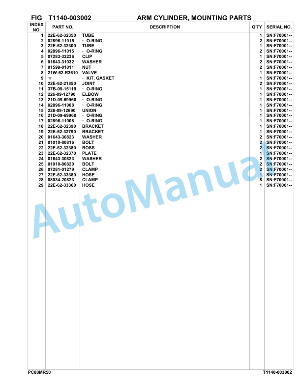 Komatsu PC80MR-5E0 Hydraulic Excavator Parts Manual F70001-UP-5