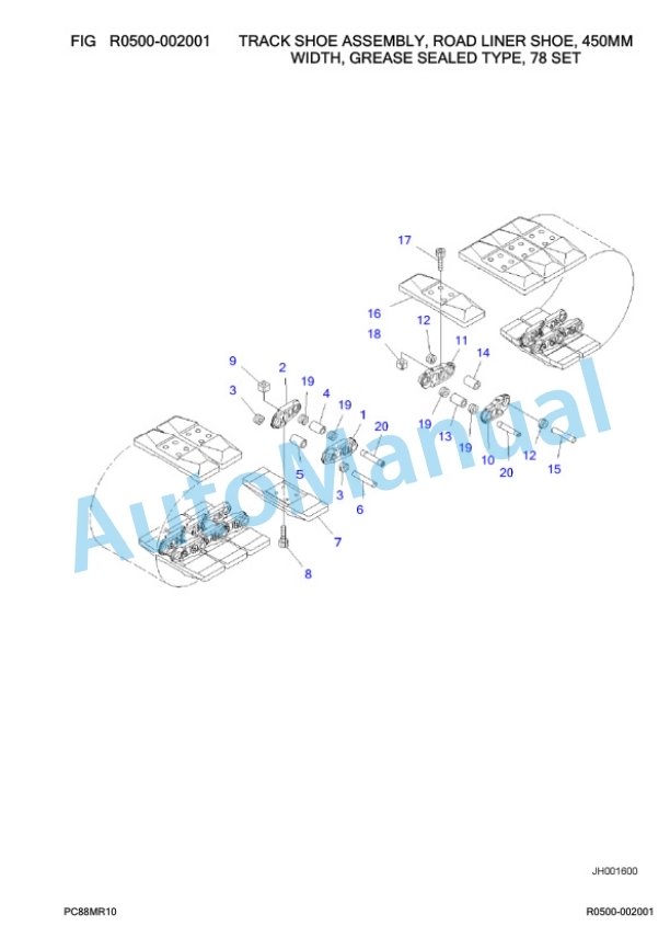 Komatsu PC88MR-10 Hydraulic Excavator Parts Manual F10003-5