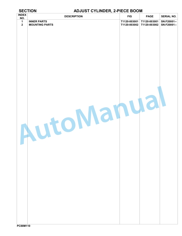 Komatsu PC88MR-11E0 Hydraulic Excavator Parts Manual F20001-UP-5